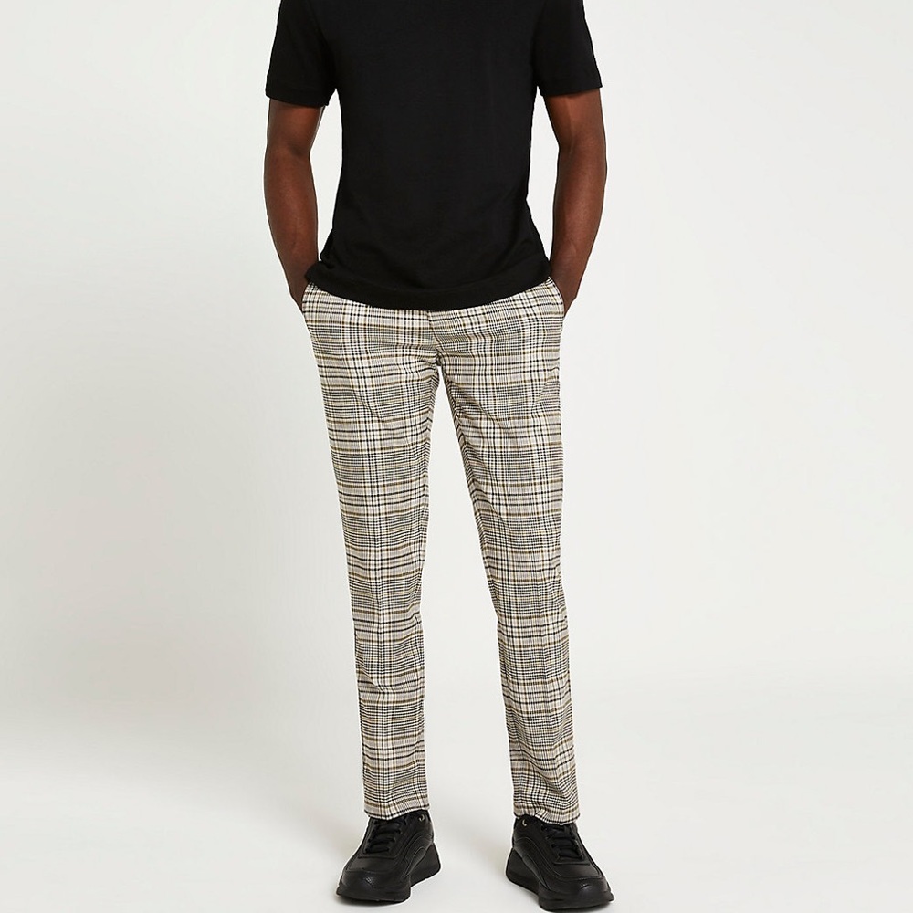 NWT river island green check smart jogger trousers sz.34/32 slim fit